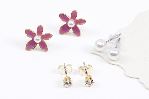 デザインピアス エポパールフラワーピアス＆パールピアス＆ジルコニアピアス（3ペア）