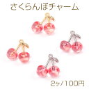 さくらんぼチャーム 樹脂さくらんぼチャーム チェリーチャーム 約14×16mm(2ヶ)