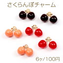 さくらんぼチャーム チェリーチャーム 合金製 樹脂チャーム 約13×16mm(6ヶ)