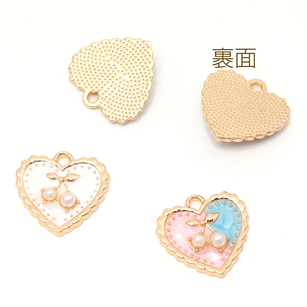ROSSO小倉 楽天市場店のハートチャーム チェリー さくらんぼ フルーツ エポチャーム メタルチャーム 約17×18mm（4ヶ）｜アングル3