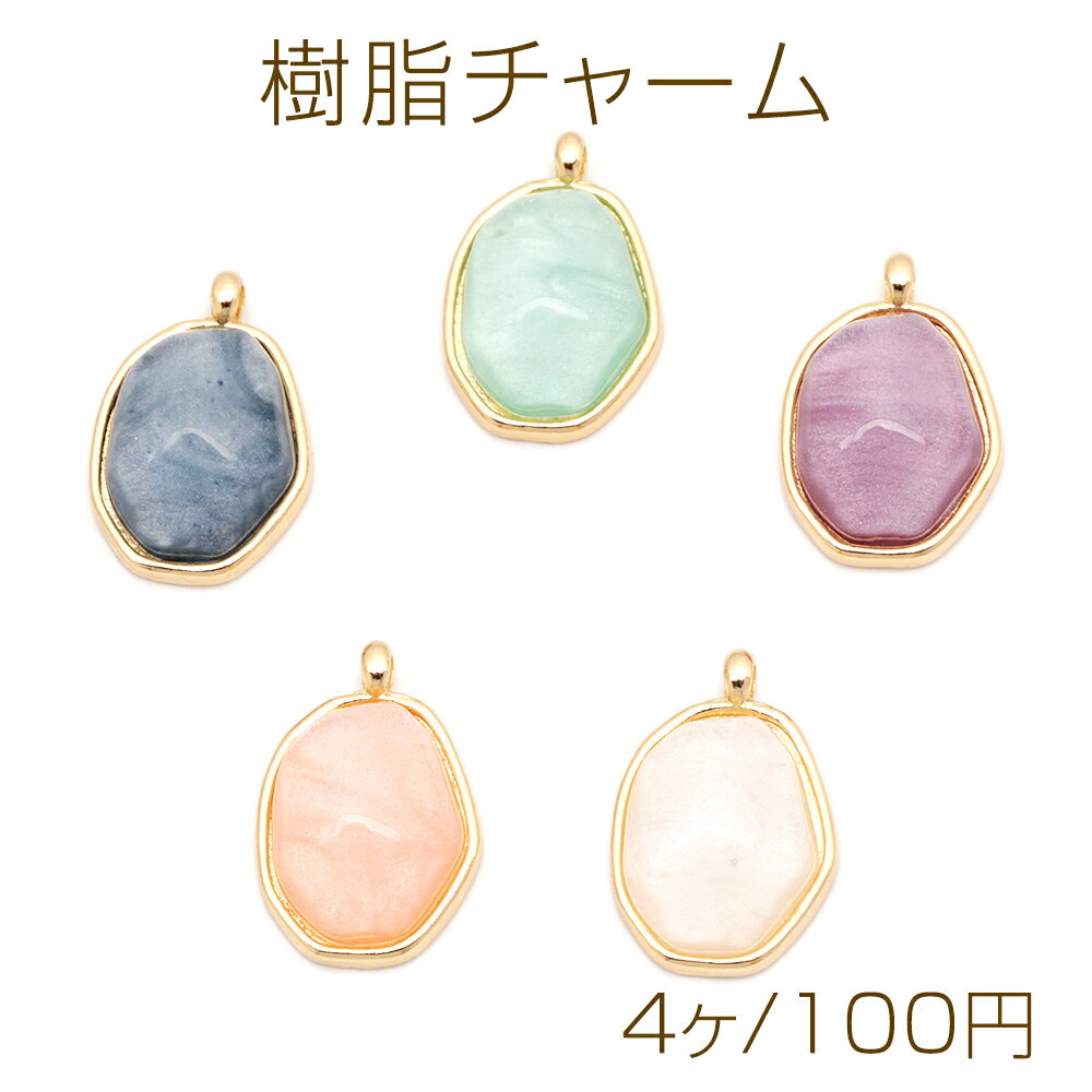 樹脂チャーム 不規則オーバル 楕円形 カラフル メタルチャーム 約13×19mm（4ヶ）