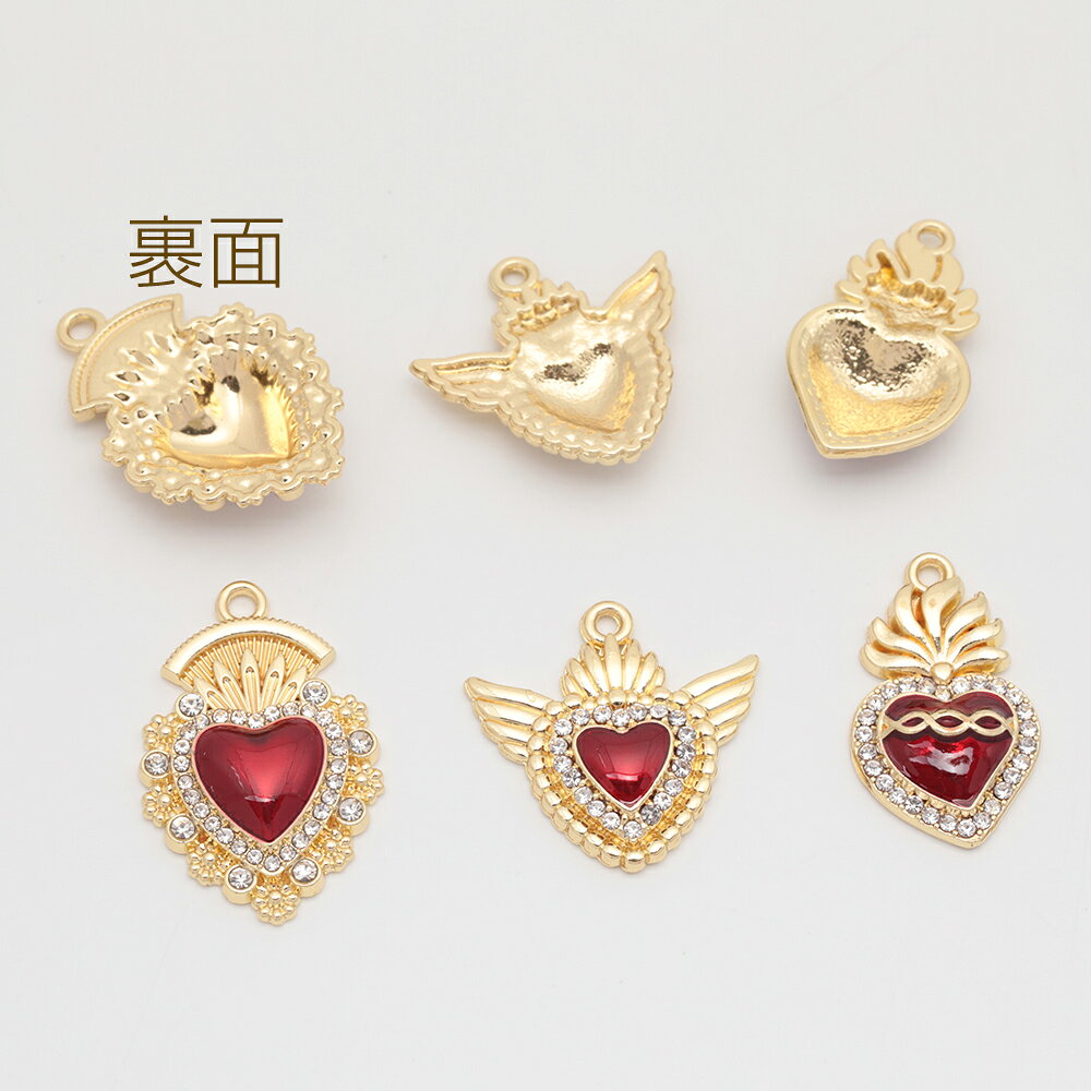 ハートチャーム ゴージャス ゴールド×レッドカラー キラキラ ストーン付き 半面 メ...