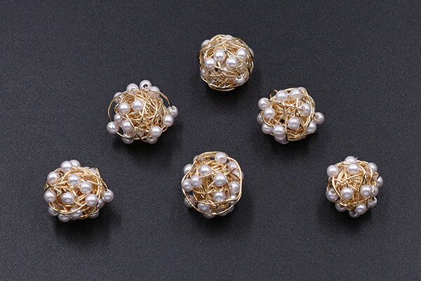 チャームパーツ 透かしボール パール付き 16mm ゴールド【2ヶ】