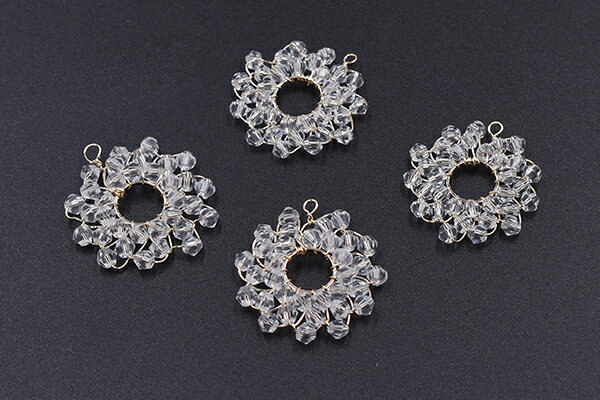 チャームパーツ フラワー ガラスビーズ付き 25×26mm ゴールド【1ヶ】