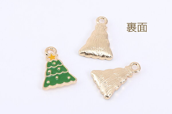 クリスマスチャーム クリスマスツリー エポ付き 1カン 12×16mm ゴールド【10ヶ】