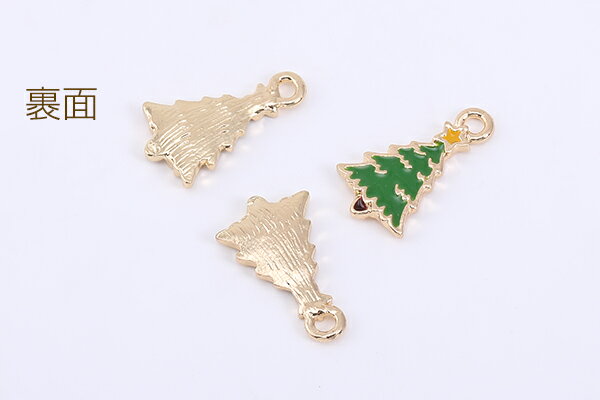 クリスマスチャーム クリスマスツリー エポ付き 1カン 10×17mm ゴールド【10ヶ】
