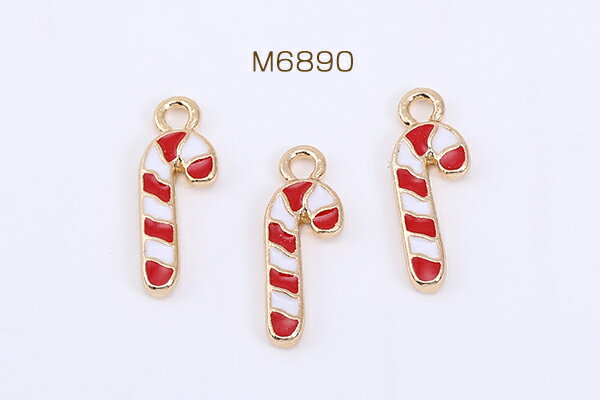 クリスマスチャーム ステッキ エポ付き 1カン 6×17mm ゴールド【10ヶ】