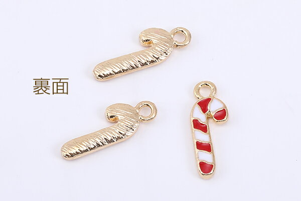 クリスマスチャーム ステッキ エポ付き 1カン 6×17mm ゴールド【10ヶ】