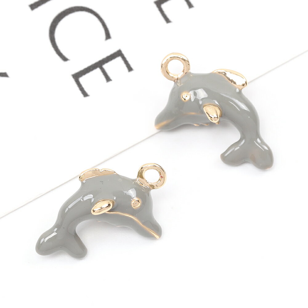 立体ドルフィンチャーム エポ付き メタルゴールドチャーム イルカチャーム カン付き 13×20mm（4ヶ）