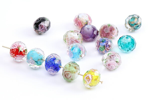 瑠璃ビーズ ボタンカット 8×10mm ミックスカラー（6ヶ）