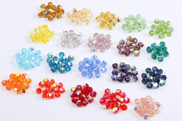 ガラスビーズ ガラスクリアビーズ ソロバンカット 4mm ABカラー No.16-27（50ヶ）