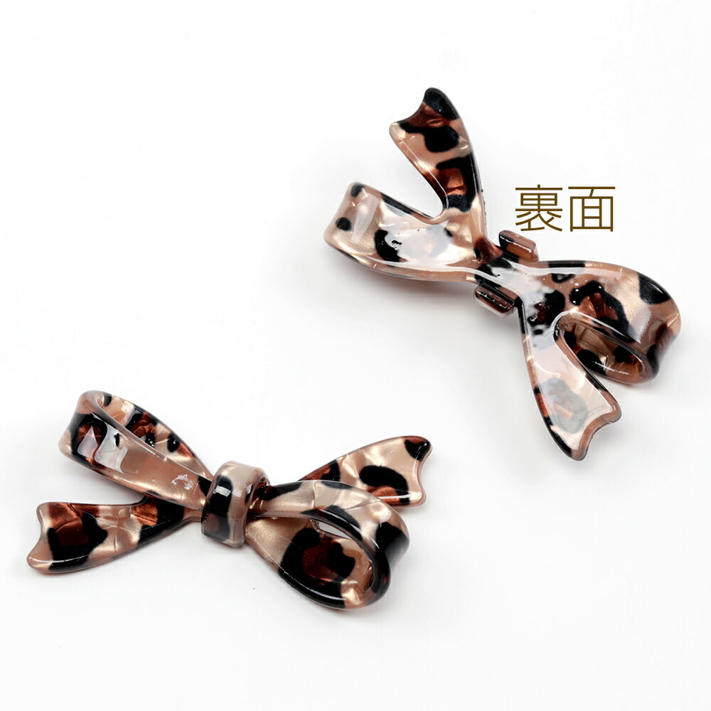リボンパーツ ヘアアクセサリー 貼り付けパーツ ヒョウ柄 約24×44mm（1ヶ）