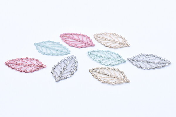 刺繍ワッペン リーフ 2×3.7cm 全4色【4ヶ】