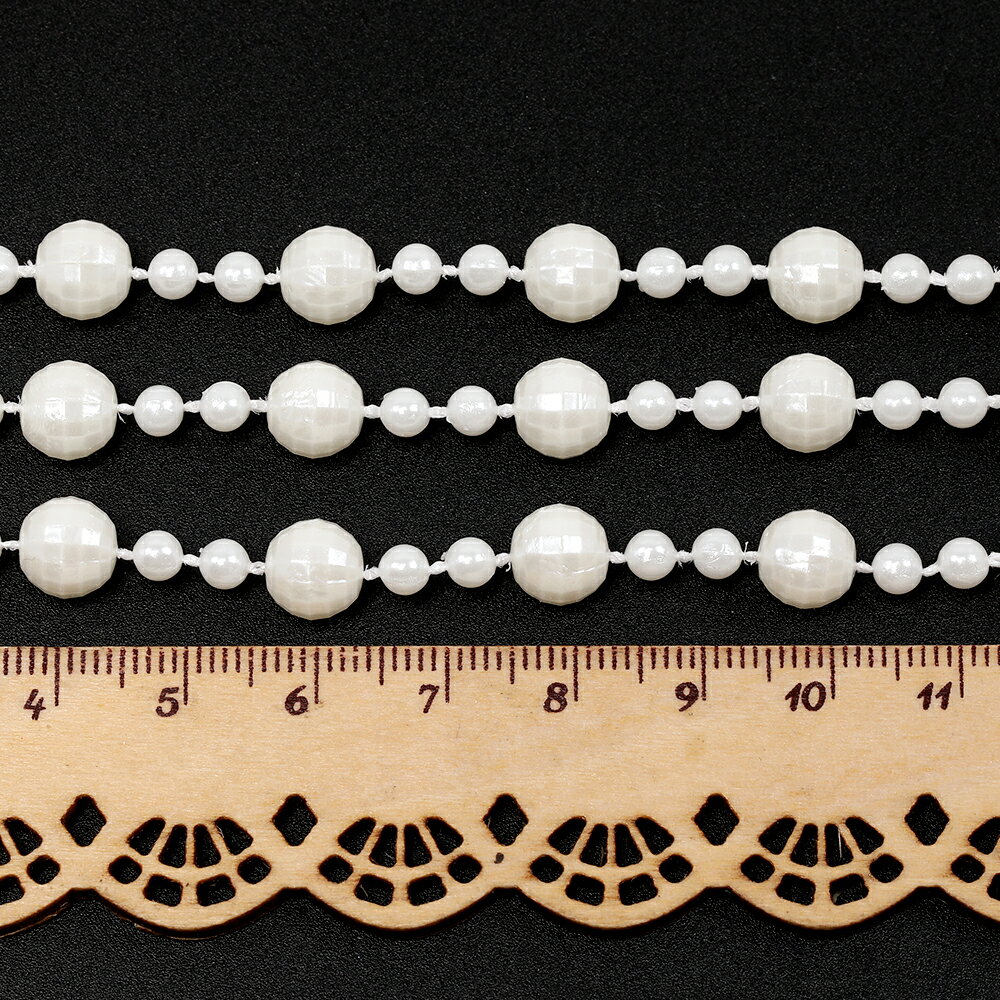 パールビーズチェーン ABS樹脂製 アイボリー 幅約8mm＆4mm カット売り2m単位