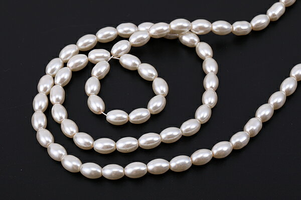 ガラスパール ライス 6×9mm ベージュ【1連(約85ヶ)】