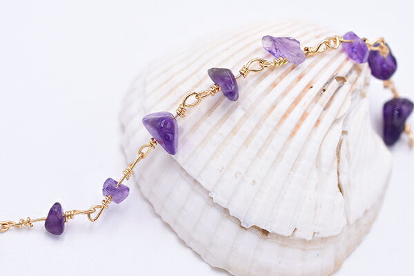 高品質ハンドメードチェーン アメジスト さざれ ゴールド【10cm】