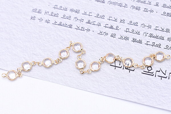 高品質ハンドメードチェーン フレームガラスストーン 6.8mm ゴールド/クリア【10cm】