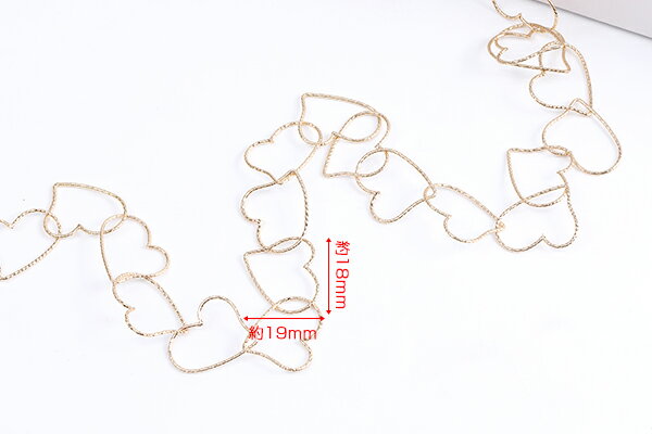 高品質デザインチェーン ハンドメードチェーン ハートチェーン 18×19mm 16Kゴールドメッキ 色落ちしにくい（10cm）