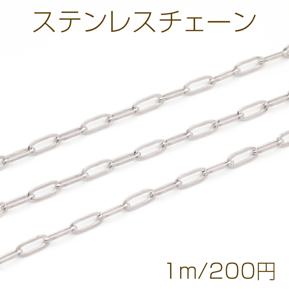 Rakuten - ステンレスチェーン 角あずき オーバル シンプル デザインチェーン メタルチェーン 基礎金具 幅約2.5mm（1m）