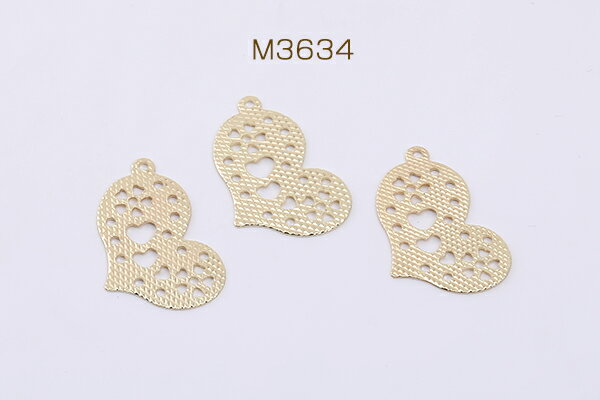 高品質透かしパーツ ハート 1カン 15×21mm ゴールド【10ヶ】