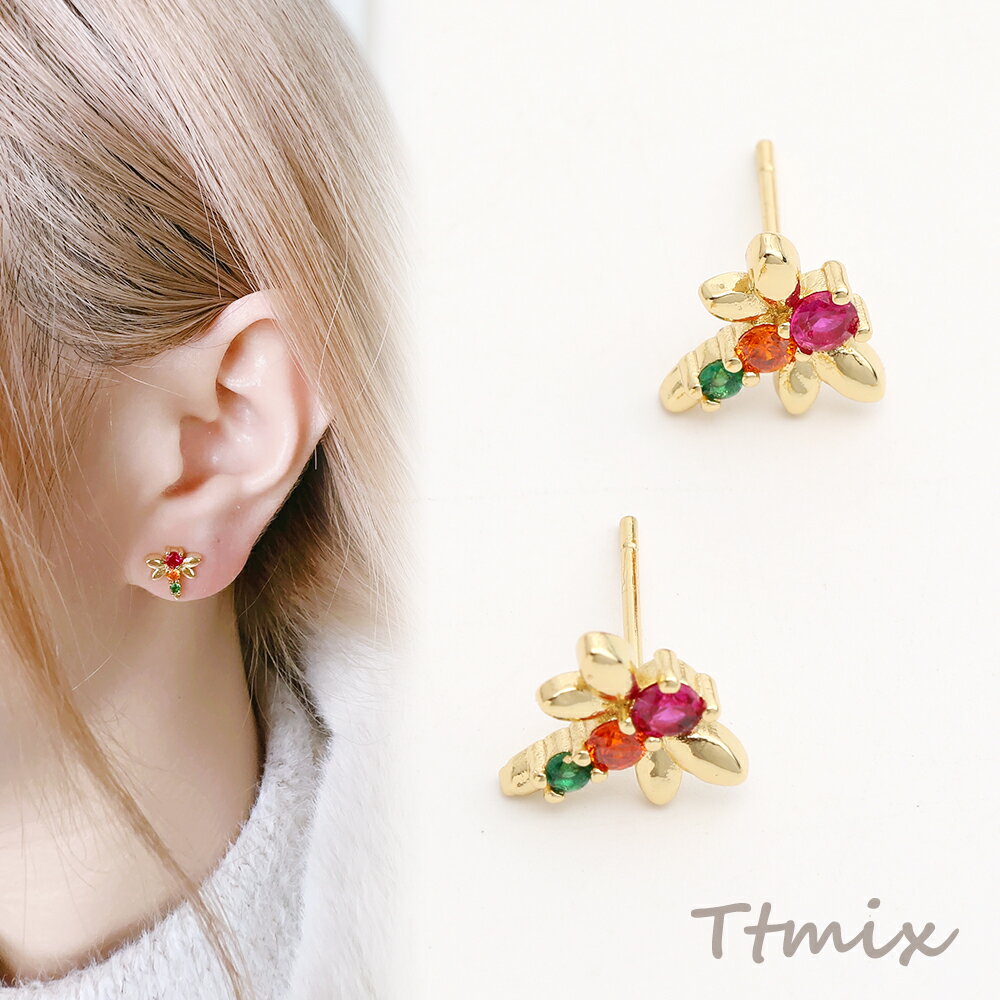 Rubellite - ジルコニアピアス トンボ ゴールド（1ペア）