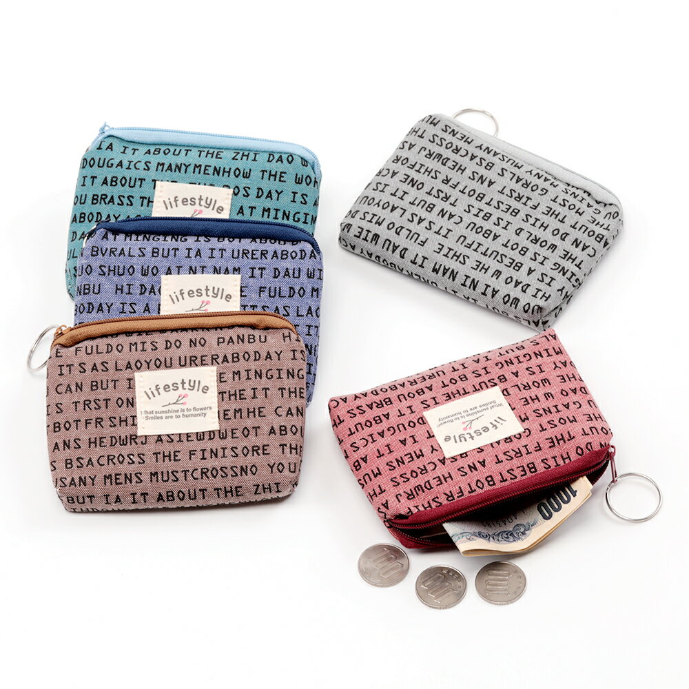 小銭入れ キャンバンス生地 ミニポーチ ミニ財布 コイン財布 ファスナー付き キーリング付き (1個) ランダム発送