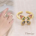 高品質ジルコニアリング デザインリング 指輪 蝶 幅約14mm ゴールド(1ヶ)