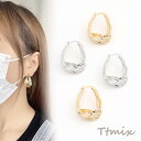 高品質デザインピアス 不規則フープのピアス 20×30mm(1ペア)