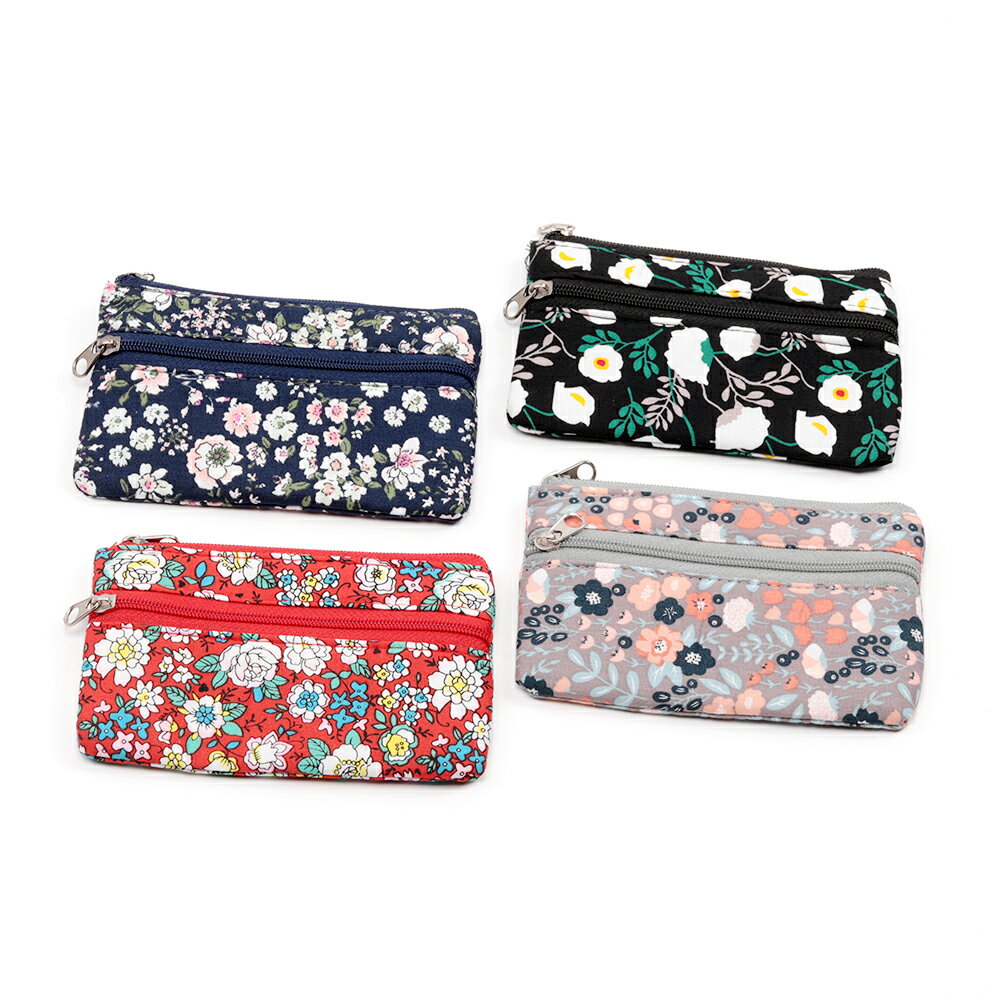 小銭入れ ミニポーチ 布製 ファスナーポーチ ミニ財布 コインケース 小物入れ 二重ファスナー付き ランダム発送 (1ヶ)