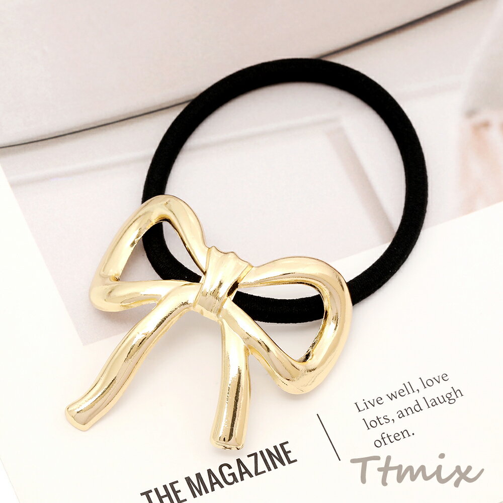 ヘアゴム ヘアアクセサリー リボンモチーフ ゴールド 約46×47mm（1ヶ）