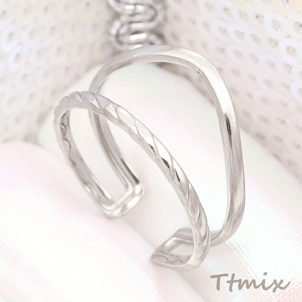 ステンレスリング 指輪 色落ちしにくい オープンリング ダブルラインモチーフ ファッションリング ステンレス製 内径約17.7mm 幅約11mm