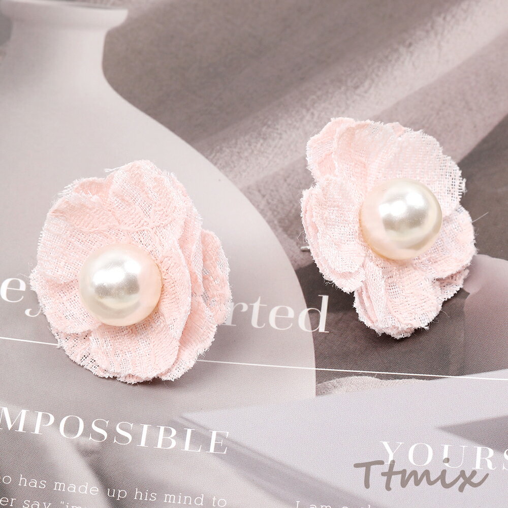 乐天商城 - デザインピアス フラワーのピアス パール付き 35mm ピンク（1ペア）