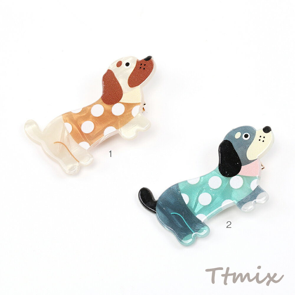 アニマルへアピン 犬 ビーグル アクリルへアピン キッズへアピン ヘアクリップ 3.2×5.7cm 2個セット