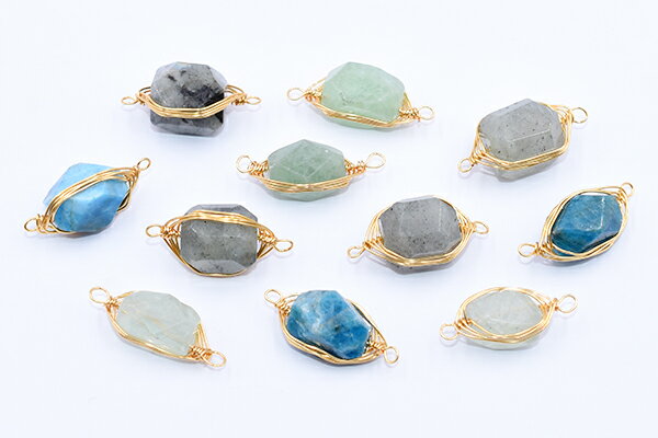 高品質天然石チャーム 不規則カット 2カン付き ゴールド【1ヶ】