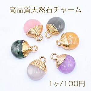 高品質天然石チャーム 雫 11×14mm カン付き ゴールド【1ヶ】