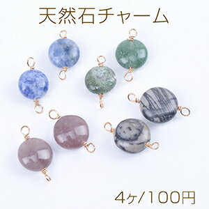 天然石チャーム 天然石コネクターチャーム コイン型 2カン付き ゴールド（4ヶ）