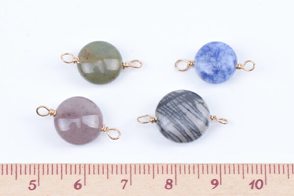 天然石チャーム 天然石コネクターチャーム コイン型 2カン付き ゴールド（4ヶ）