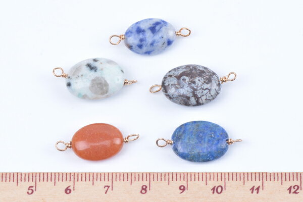 天然石チャーム 天然石コネクターチャーム オーバル 2カン付き ゴールド（4ヶ）