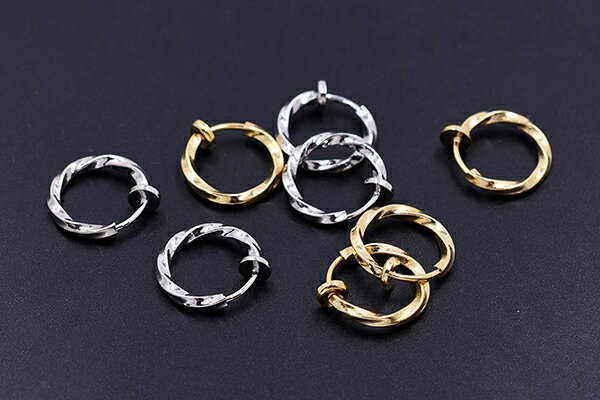 バネ付フープイヤリング ツイスト 13mm【2ヶ】