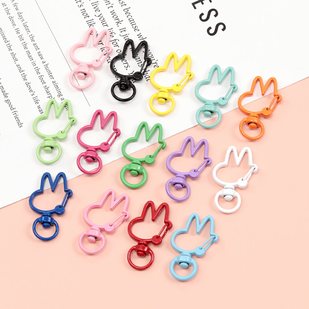 推し色キーホルダー金具 うさぎ型 回転カン付き 手作り推し活 カラーキーホルダー金具 ストラップ金具 約20×35mm (4ヶ)