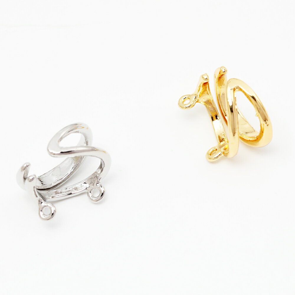 イヤーカフ金具 2カン付き カスタムイヤーカフ ダブルリングデザイン 穴の要らないピアス 両耳 片耳用 約16mm（1個）