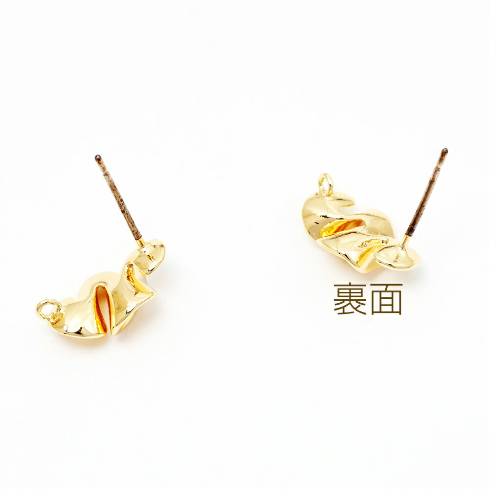 デザインピアス 花びらのようなウェーブ デザイン レディースピアス キャッチ付き 裏カン付き 約8×13mm（1ペア）