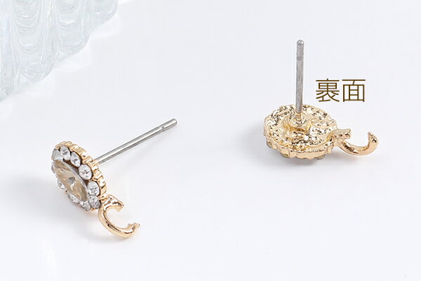 デザインチタンピアス ラインストーン付き オーバル カン付き 6×11mm ゴールド（6ヶ）