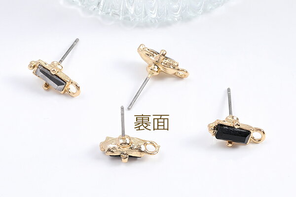 デザインチタンピアス ラインストーン付き 長方形型 カン付き 7×13mm ゴールド（6ヶ）