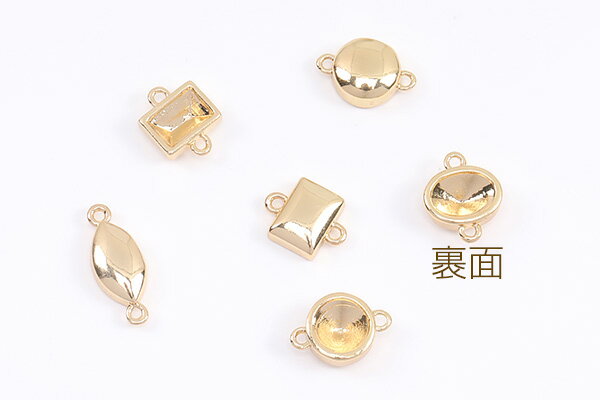 ストーンセッティングチャーム コネクターチャーム 全4種 2カン付き ゴールド（6ヶ）