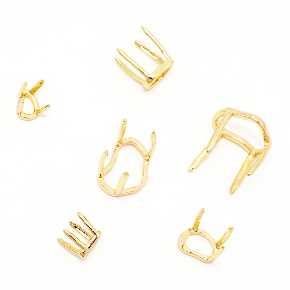 石座パーツ 空枠 石座 台座 ストーンセッティング 爪付き アクセサリー金具 メタルパーツ 全3種（2ヶ）