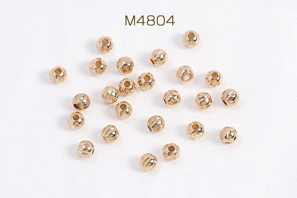 メタルビーズ 筋入り丸玉 4mm ゴールド（20ヶ）