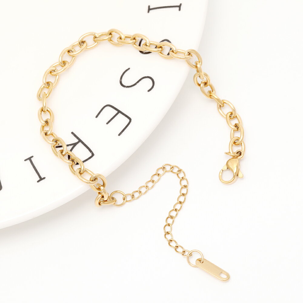 ステンレスブレスレット オーバル デザインチェーン 電気メッキ加工 SUS304 長さ約17+6cm（1本）