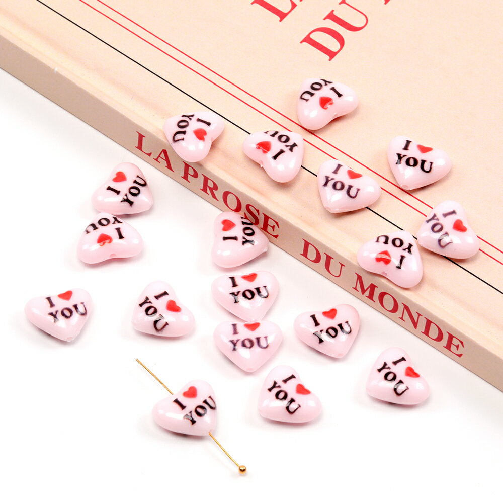 アクリルビーズ ハートビーズ 手作りストラップ キーホルダー ブレスレット用ビーズ 縦穴 約12×15mm (20ヶ)