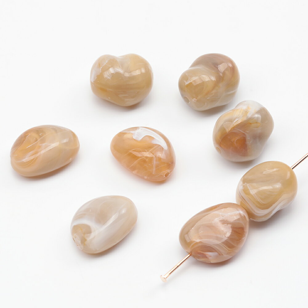 アクリルビーズ 大理石風 不規則 ドロップ マーブルカラー ブラウン系 全4種（15ヶ）